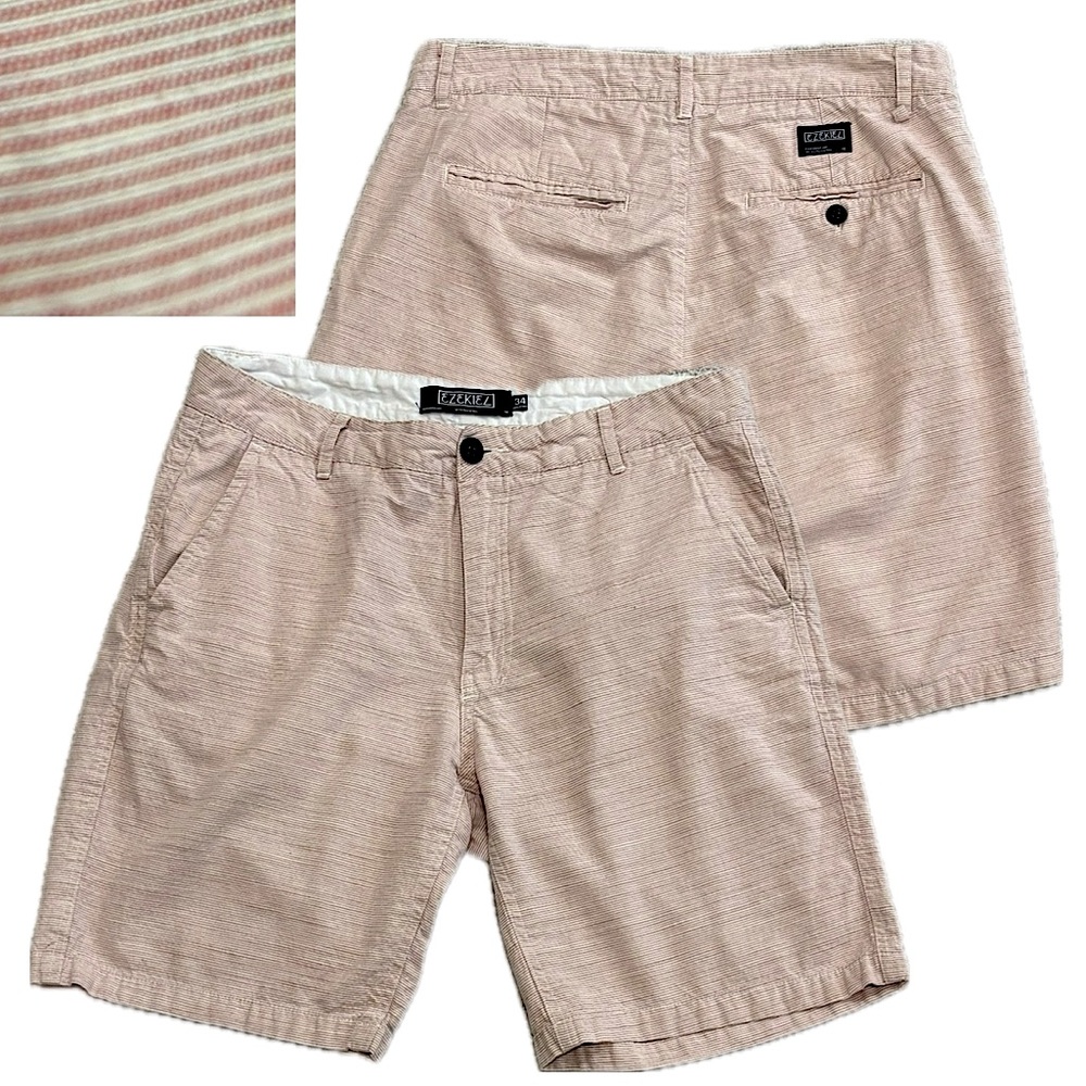 Ezekiel Pinstripe Flat Front Bermuda Shorts Mens Size 34 Cotton Sun Faded Stripe